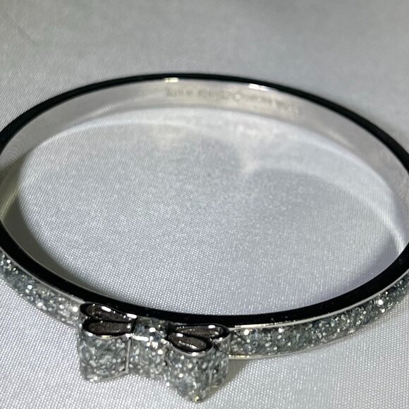 Kate Spade Take A Bow Silver Glitter Bangle Bracelet - Picture 4 of 5